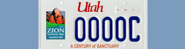 State of Utah's Zion Centennial License Plate